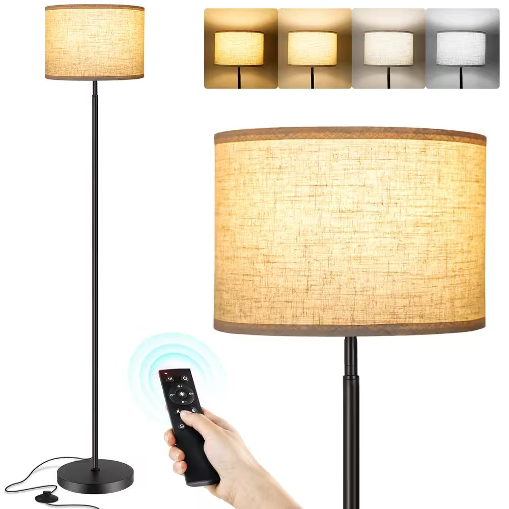 63 In. Traditional Black Metal Dimmable Standard Floor Lamp with Footswitch and gallery