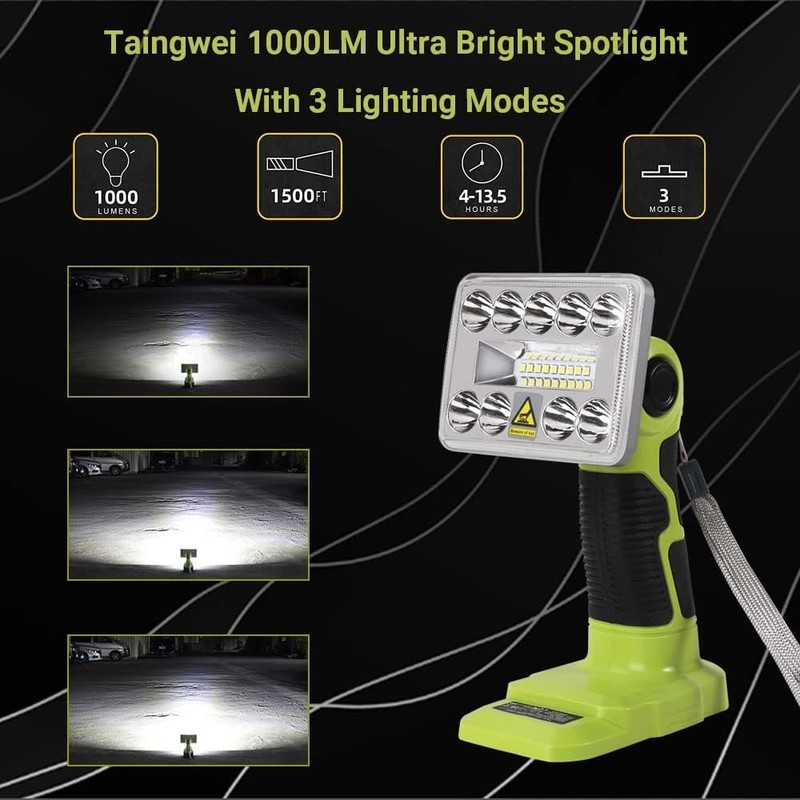 Cordless LED Work Light Flashlight for Ryobi 18V One+ Li-ion Battery 9W 1000LM gallery