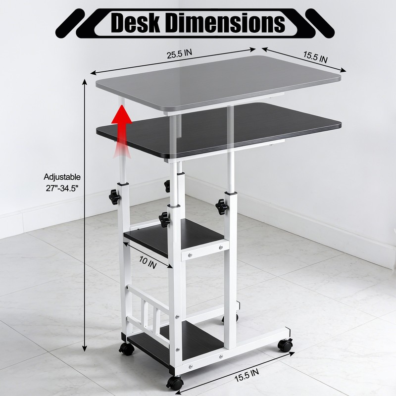 Height Adjustable C Table on Wheels with Storage Shelves Sofa End Table gallery