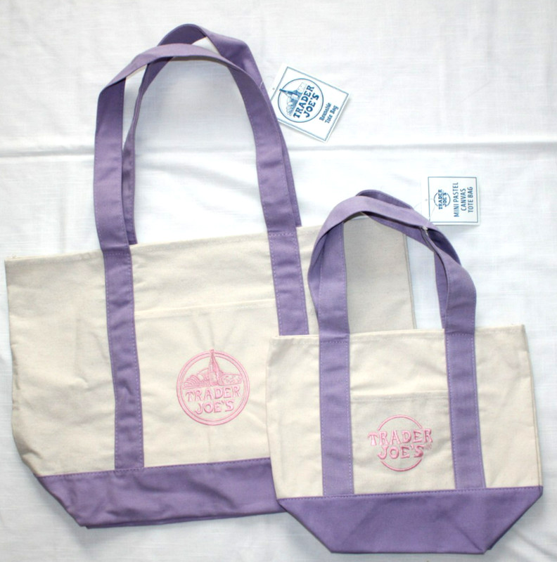 2 NWT Spring Easter 2026 Trader Joe’s Lavender Canvas Tote Bags Large + Mini-SU gallery