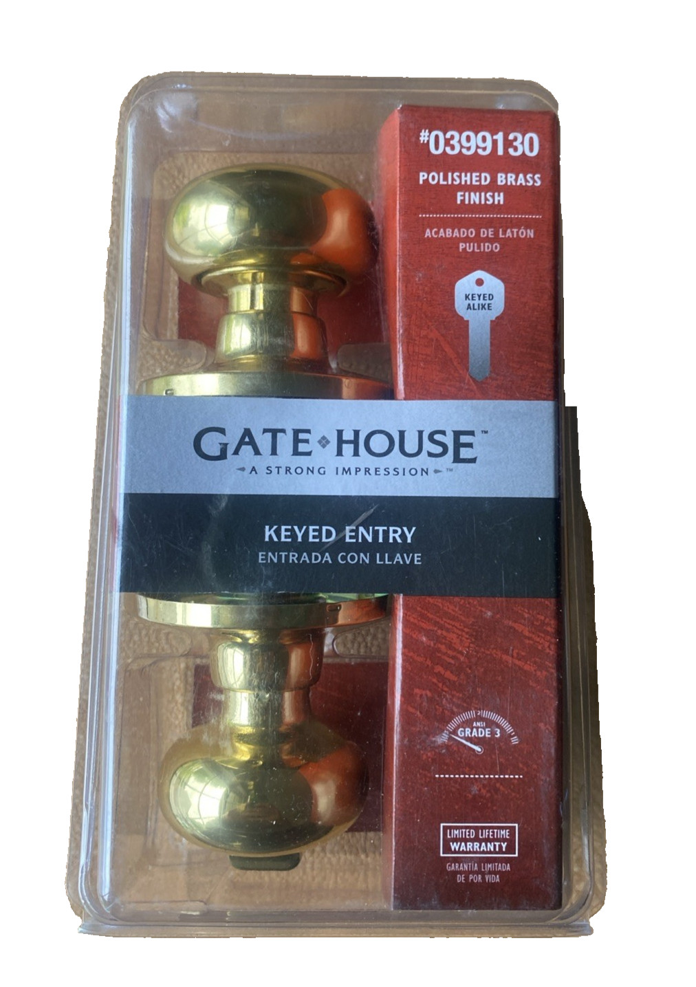 GateHouse Keyed Entry #0399130 Polished Brass Finish Door Knob New Sealed gallery