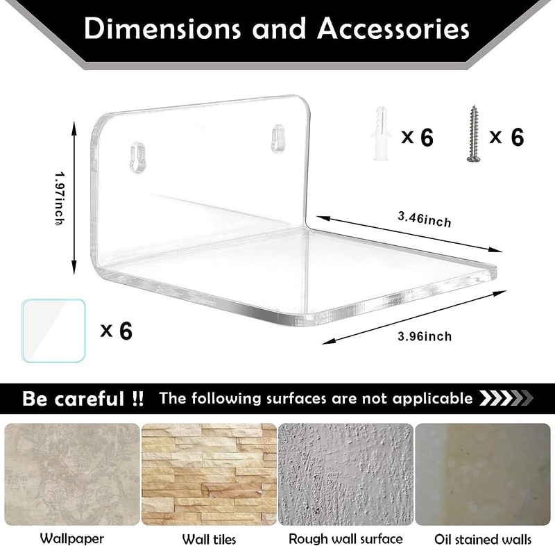 Acrylic Small Shelf,Mini Floating Wall Shelf,Wall Mounted Storage S... gallery