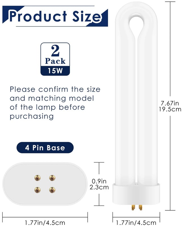 2 Pack Replacement Bulbs FUL15W BL with 4 Pin Base, U Shaped Lamp Tube Compatibl gallery
