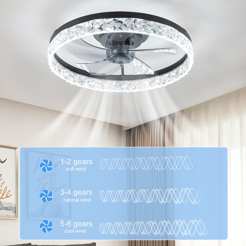 20 inch Black Flush Mount LED Ceiling Fan with Light Remote APP Control Modern gallery