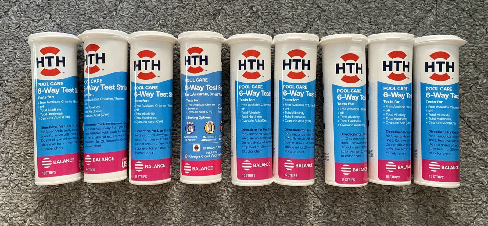 NEW HTH Swimming Pool Spa Care 6 Way Test Strips, 9 x 15 strips each, 135 total gallery