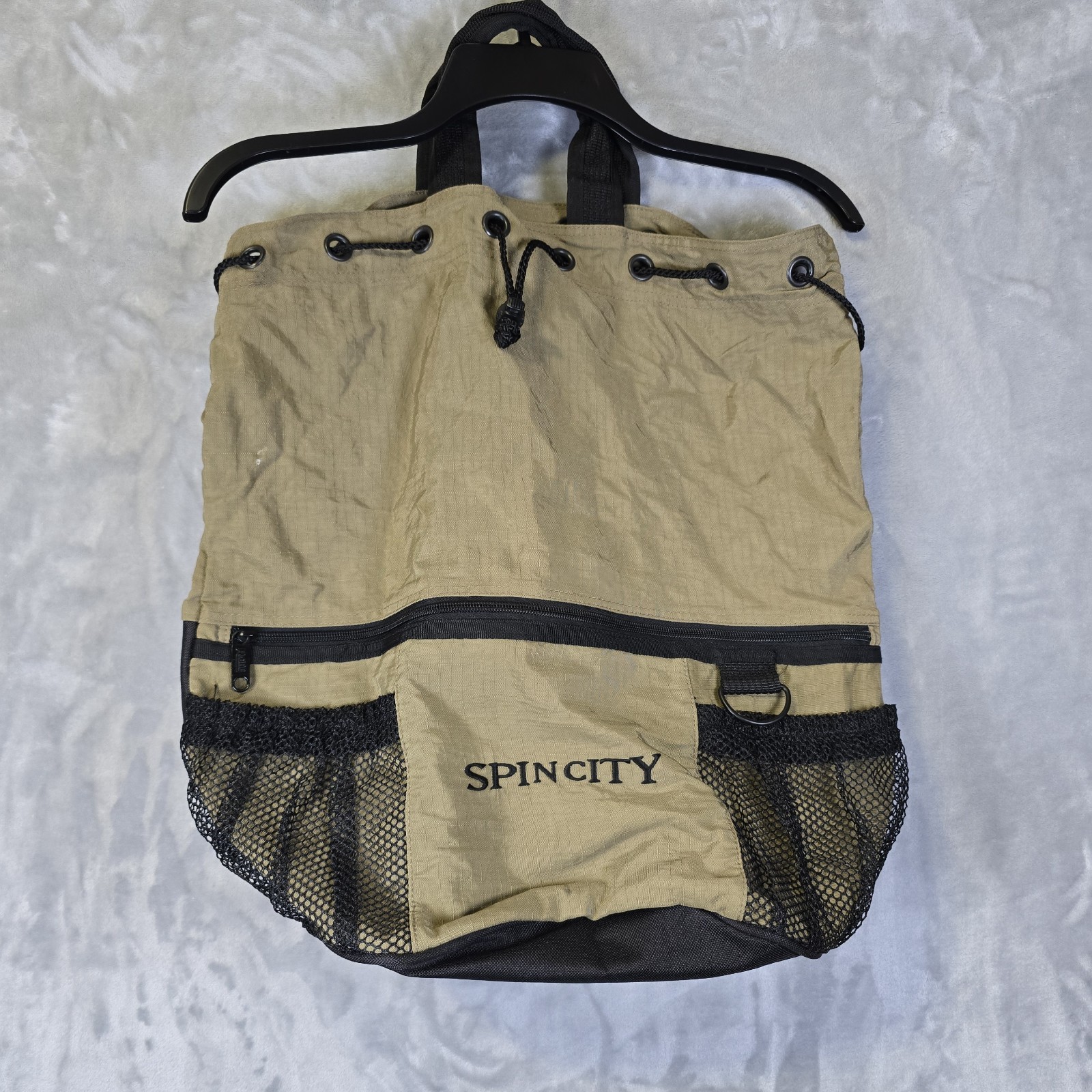 Brown Black Cinch Sack One Shoulder Drawstring Backpack Pockets Spin City