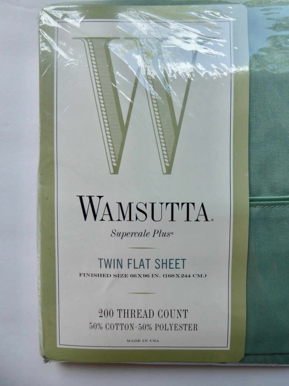 Wamsutta Supercale Plus Soft Green 66x96 Twin Flat Sheet, 50/50, 200 TC, NIP USA gallery