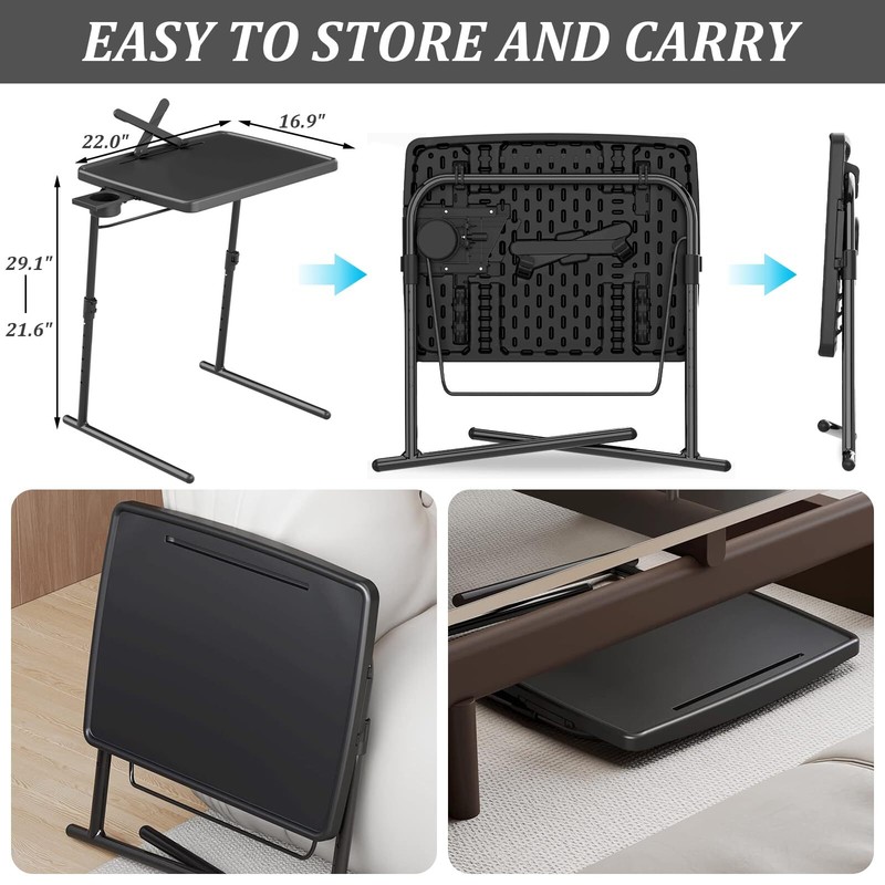 Portable & Foldable Comfortable Adjustable TV Tray Table Stand + Cup Holder gallery