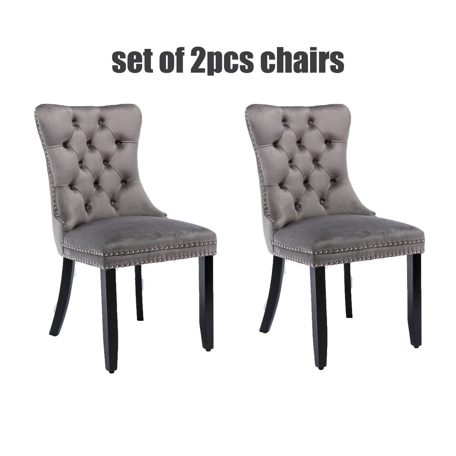Kitchen Velvet Dining Chair Set High Back Upholstered Dinner Room w/ Wood Leg gallery