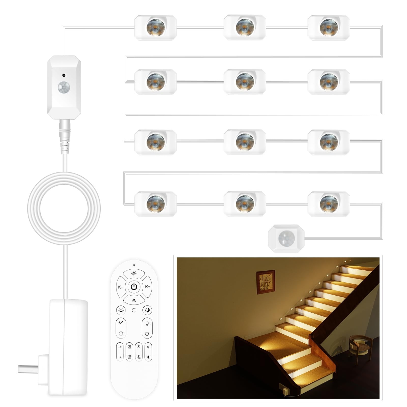 Plug-in Dual Motion Sensor Stair Lights Indoor, Stairway Hallway Light with C... gallery