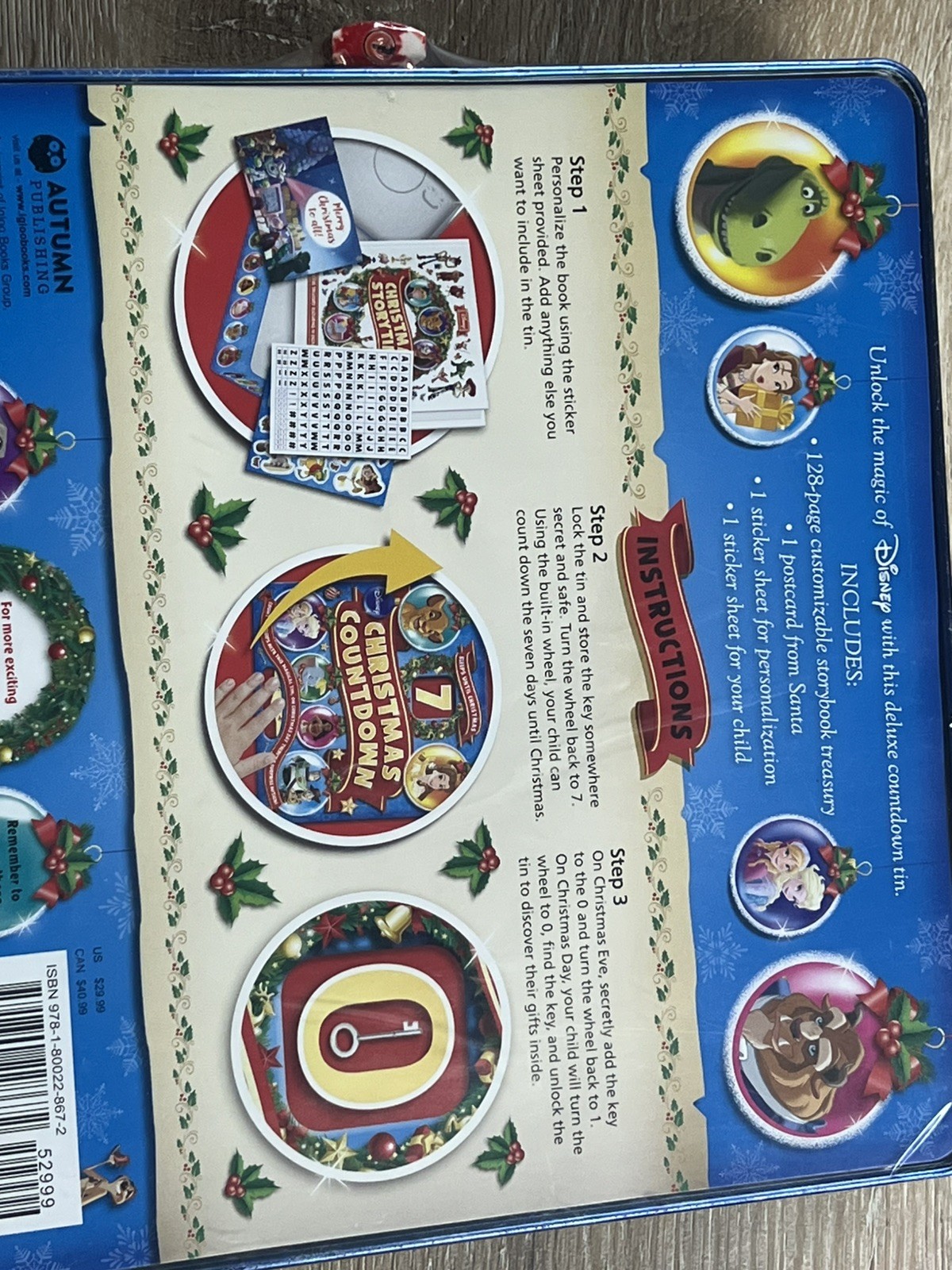 Disney 7 Days Until Christmas Countdown Advent Book Locking Tin & Stickers New gallery