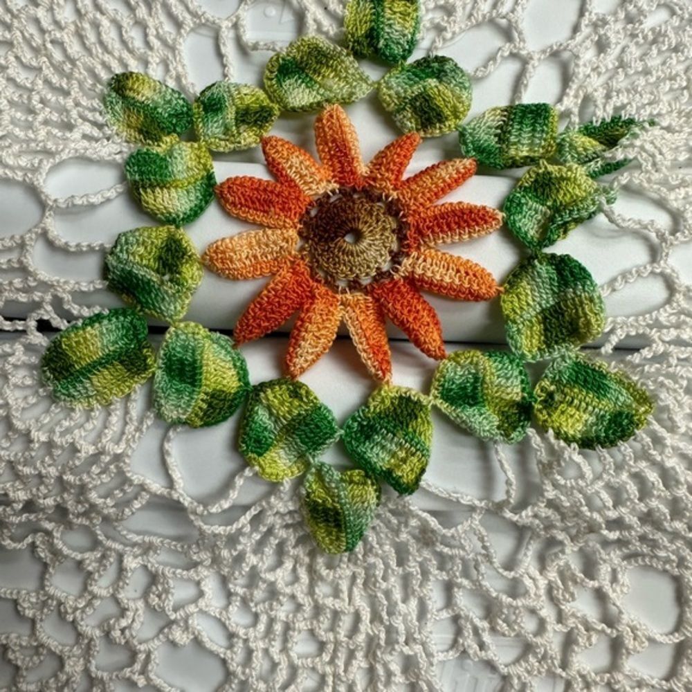 Crocheted Sunflower Approximately 32" Round Sunflower Table Cloth Handmade gallery
