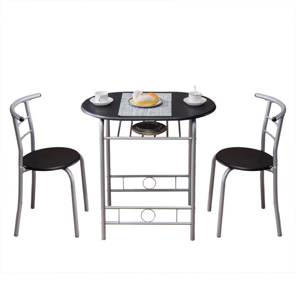Dining Table Set for Small Spaces, 3-Piece MDF Metal Kitchen Set with 2 Chairs