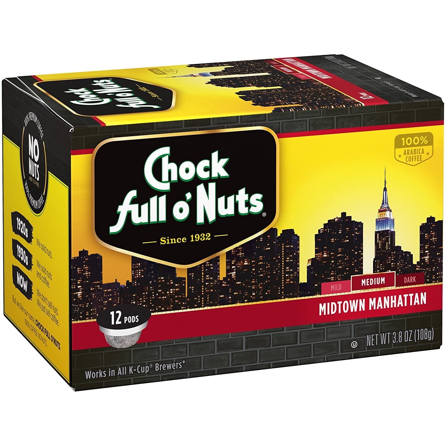 Chock Full O' Nuts Midtown Manhattan Coffee 12 to 144 K cups Pick Any Quantity gallery