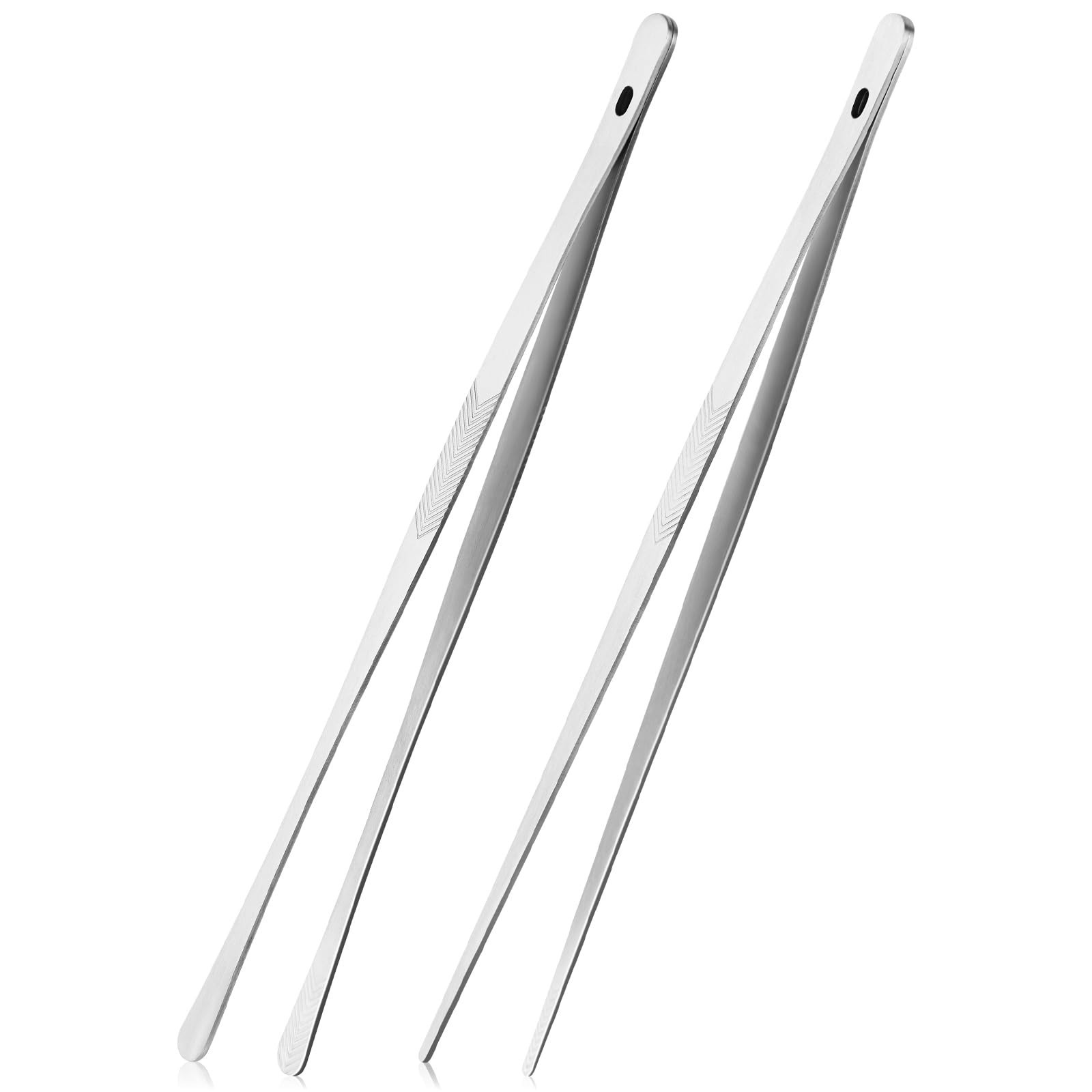 2 Pcs Kitchen Tweezer 12″ Straight & Round Tip Set Long Food Tongs Chef DIY Tool gallery
