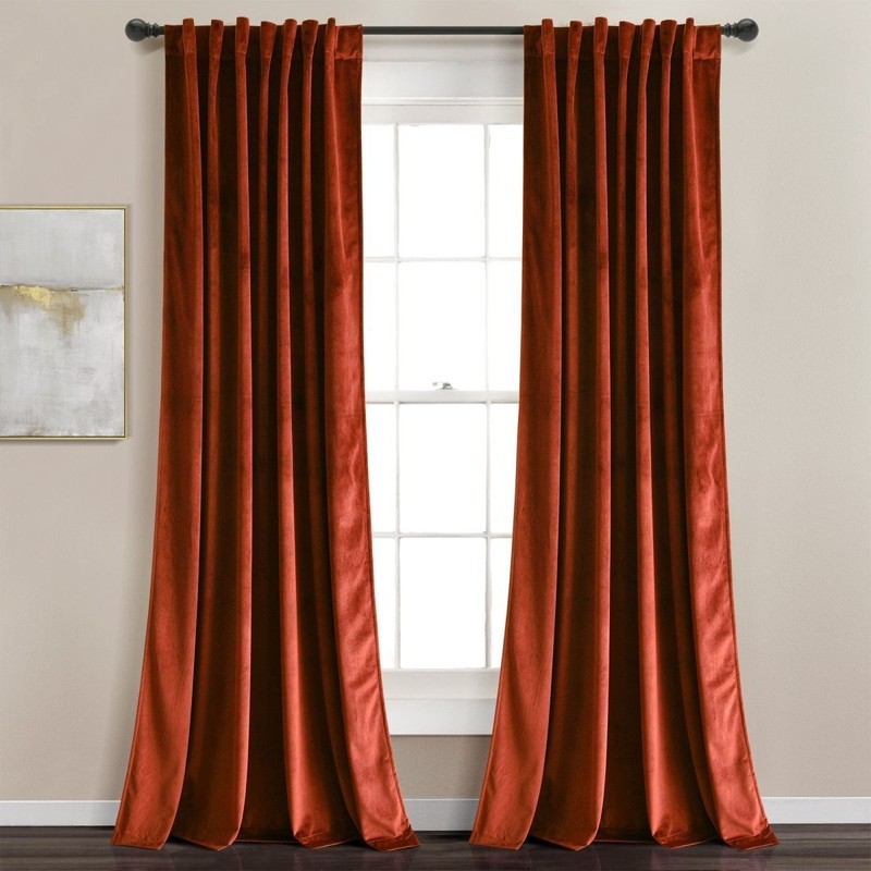 Prima Velvet Solid Back Tab Rod Pocket Light Filtering Window Curtain Panel Set gallery
