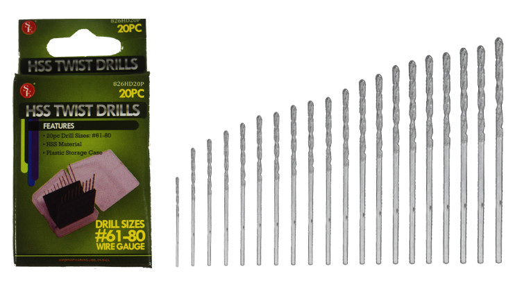 20pc HSS High Speed Steel Twist Micro Mini Drill Bit Wire Gauge Set Index 61-80 gallery