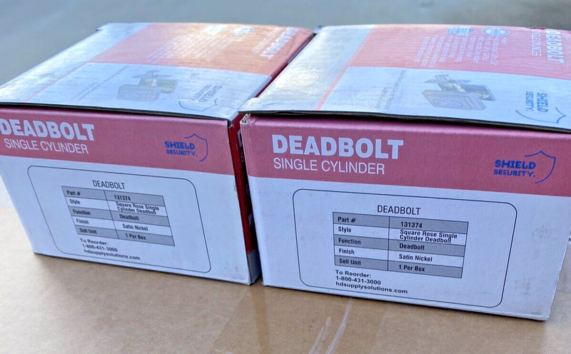 QTY 2- Shield Security Square Rose Single Cylinder Deadbolt Satin Nickel Finish gallery