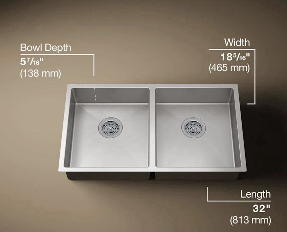 Kohler Strive 32" Undermount Double Basin Stainless Steel Kitchen Sink 33160-NA