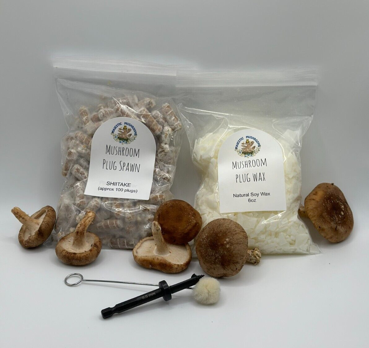 Shiitake Mushroom Plug Spawn 100x & drill bit/wax combo pack - FREE USA shipping gallery