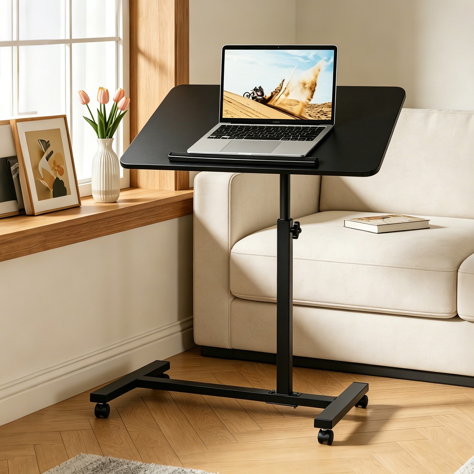 Rolling End Table Overbed Bedside Table Sofa Table Laptop Tabe Height Adjustment gallery