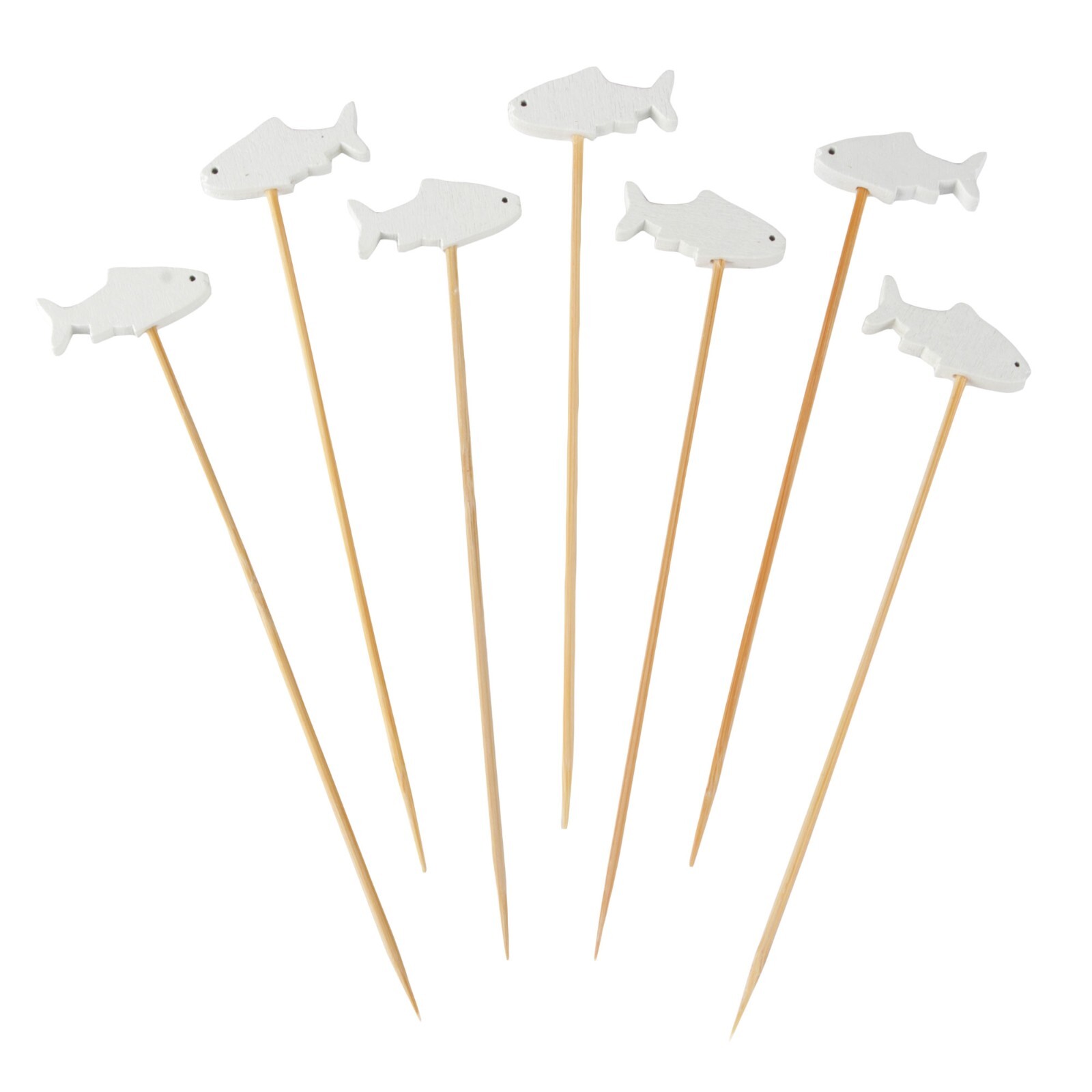 BambooMN White Fish Cocktail Appetizers Bamboo Toothpick Stirrer Stick Picks gallery