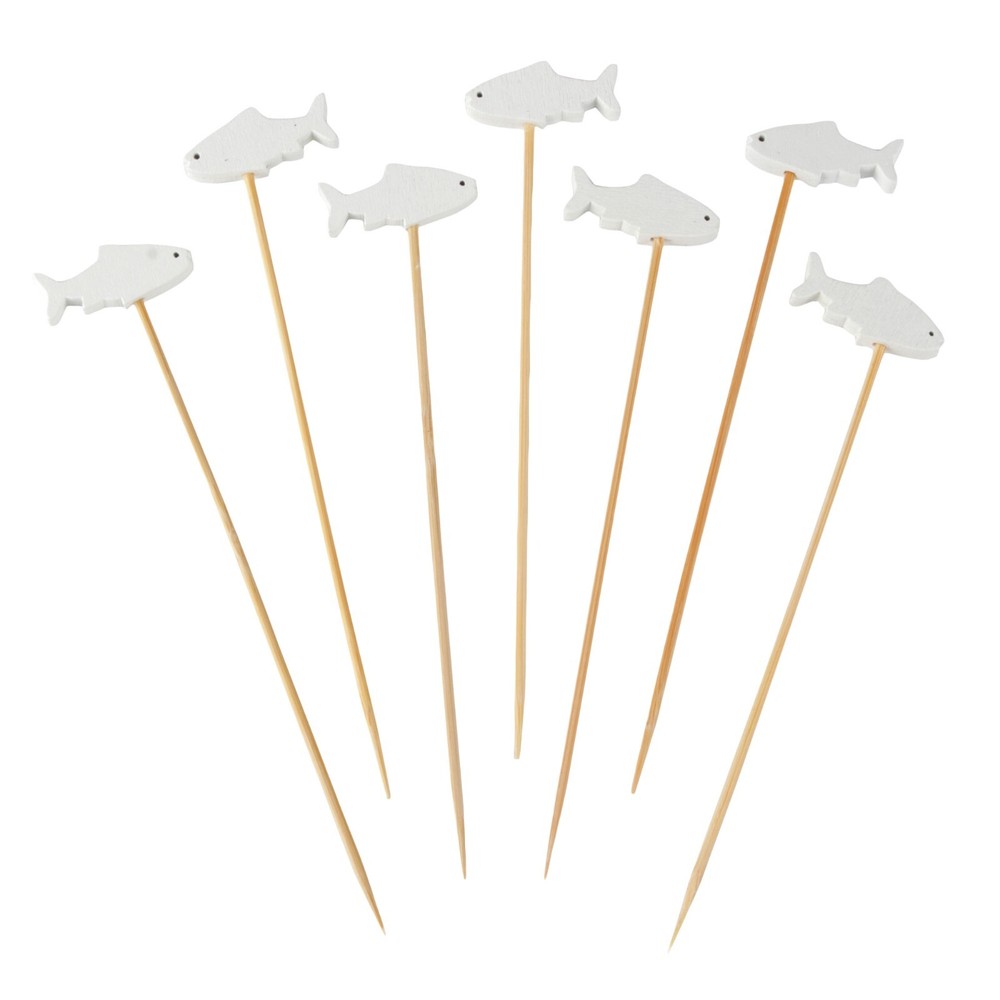 BambooMN White Fish Cocktail Appetizers Bamboo Toothpick Stirrer Stick Picks