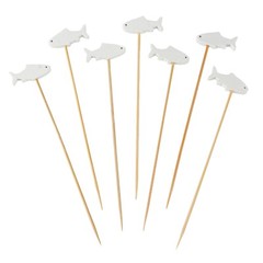 BambooMN White Fish Cocktail Appetizers Bamboo Toothpick Stirrer Stick Picks