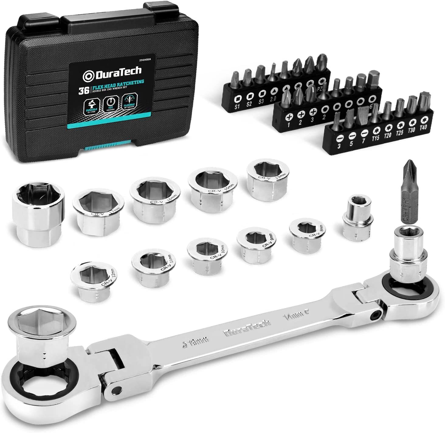 DURATECH 12-in-1 Flex-Head Ratcheting Wrench Set &24-in-1 Screwdriver Set 8-19mm gallery