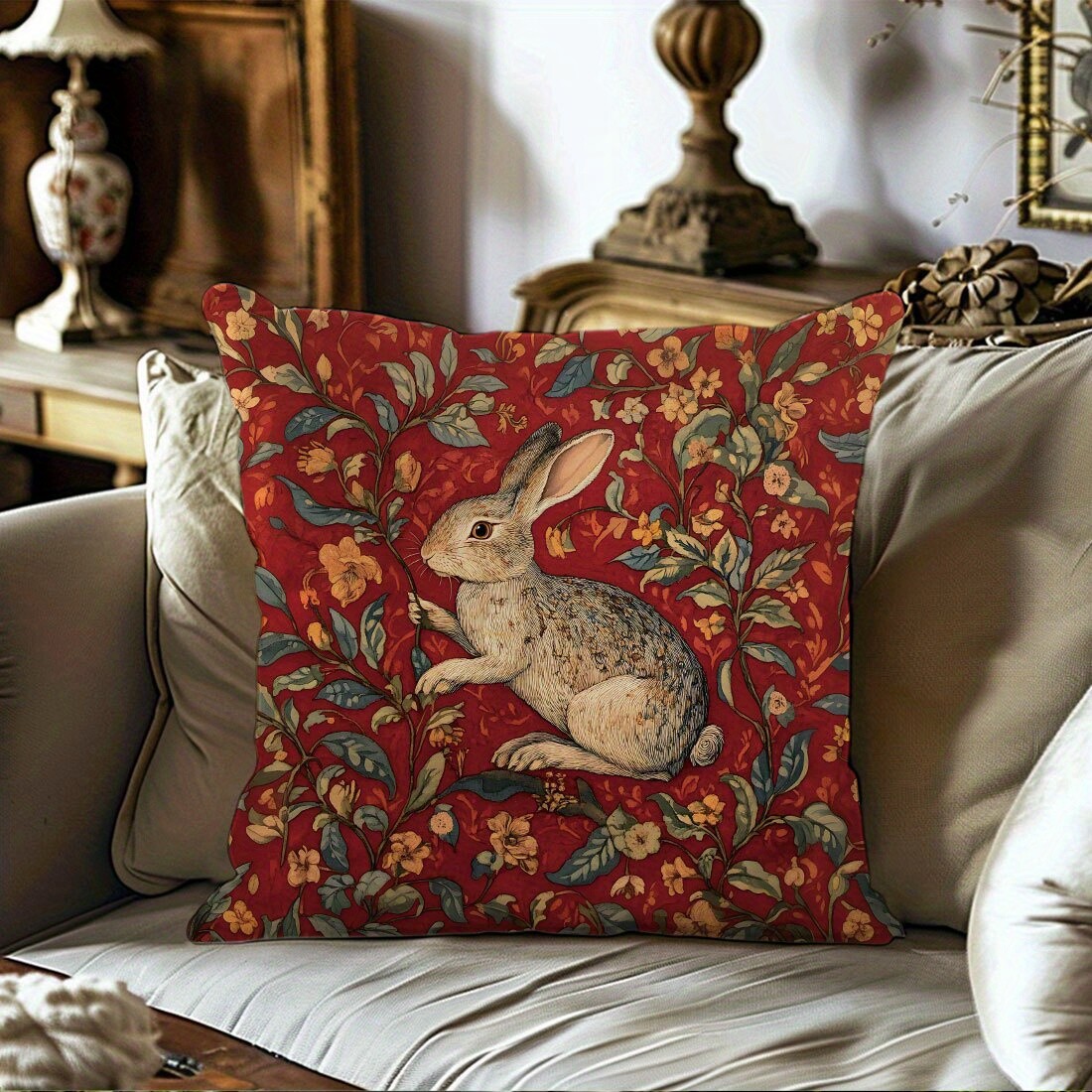 1 Piece Vintage Red Rabbit Easter Pillow Cover Holiday Sofa Decoration gallery