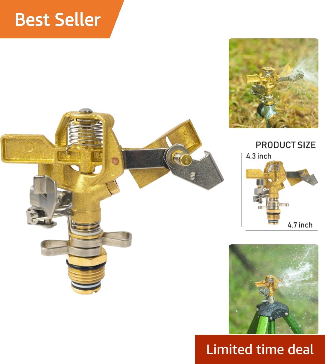1/2 Inch Brass Impact Sprinkler - Adjustable 0-360° Coverage for Gardens gallery