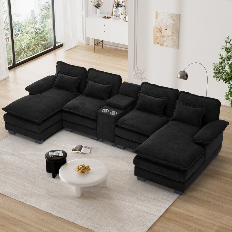 133" U Shaped Cloud Sectional Sofa Extra Deep with Fluffy Double Chaise Lounge gallery