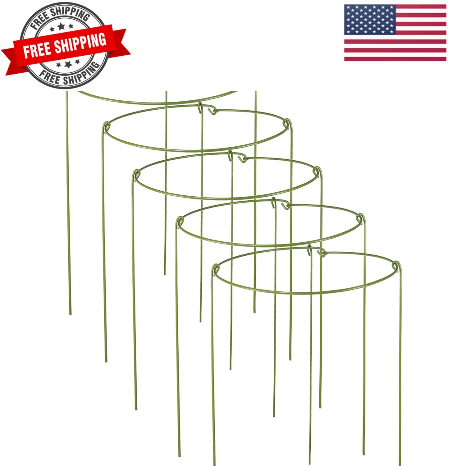 5 Pack Plant Support Stakes, Adjustable Plant Ring Cages with Green Rubber Wr... gallery