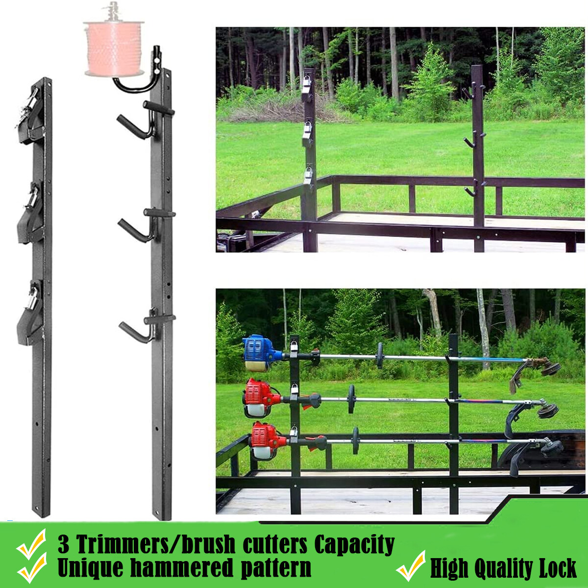 ELITEWILL 3-Place Weeder Trimmer Rack Holder For Open Landscape Trailer Lockable gallery