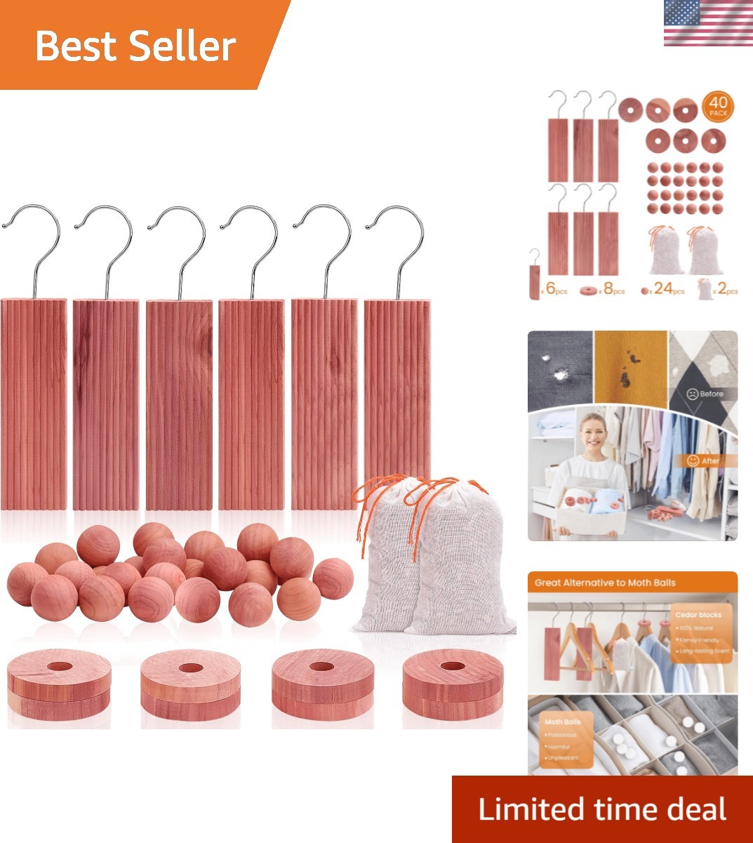 Fresh Cedar Blocks & Sachets Pack for Ultimate Closet Organization - 40 Count gallery
