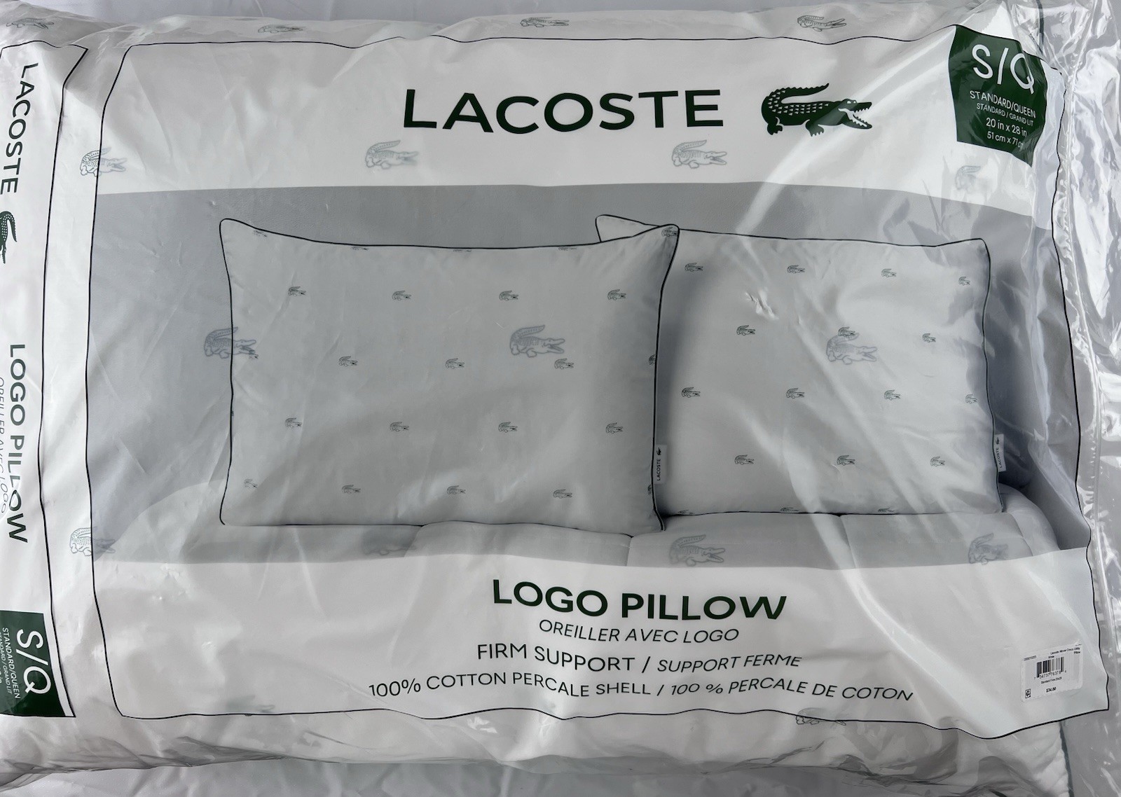 Lacoste Logo Pillow Standard/Queen Firm Support 20x28 White Cotton Percale gallery