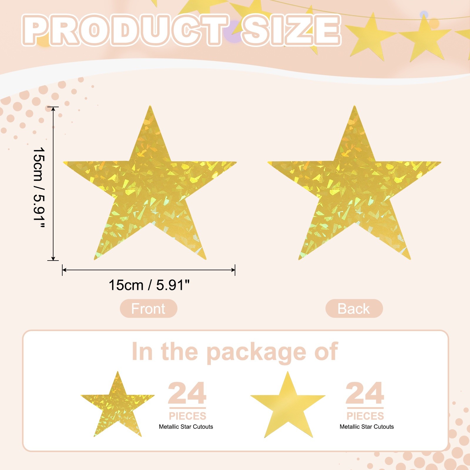 48 Pcs Stars Cutouts, 6 Inch Double Printed Paper Stars, Gold/Laser Gold gallery