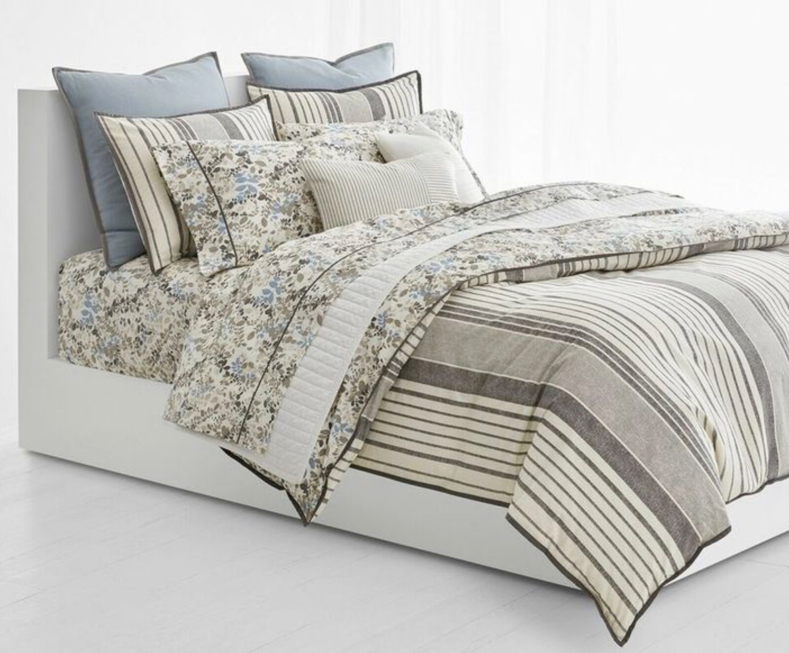 Ralph Lauren Devon Stripe Reverses to Floral Duvet Cover w/ Shams NWT $350 King gallery