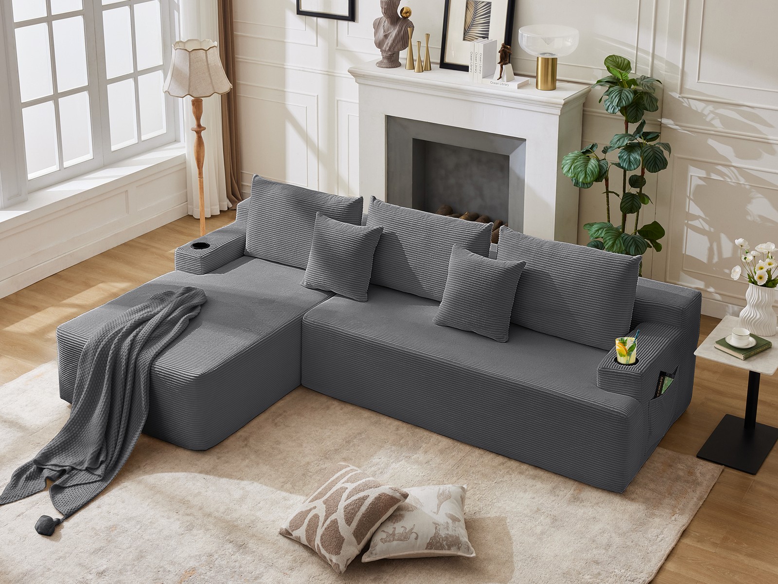 Boneless Couch L-shaped Modular sofa, Wide arms, Soft foam, No Assembly Required gallery