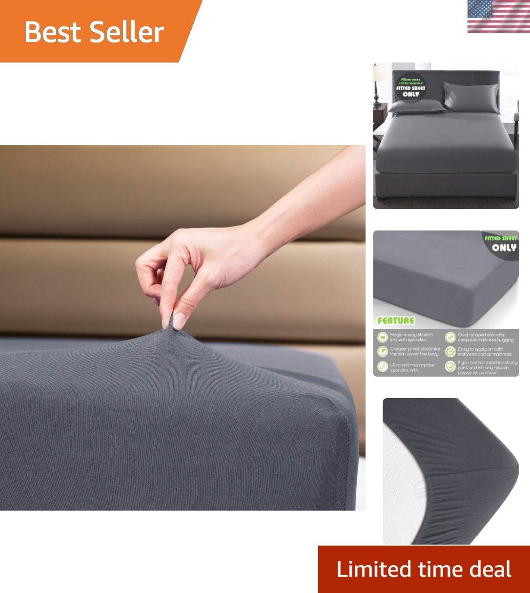 Soft 4-Way Stretch Twin Fitted Sheet - Ideal for Memory Foam & Travel Use gallery