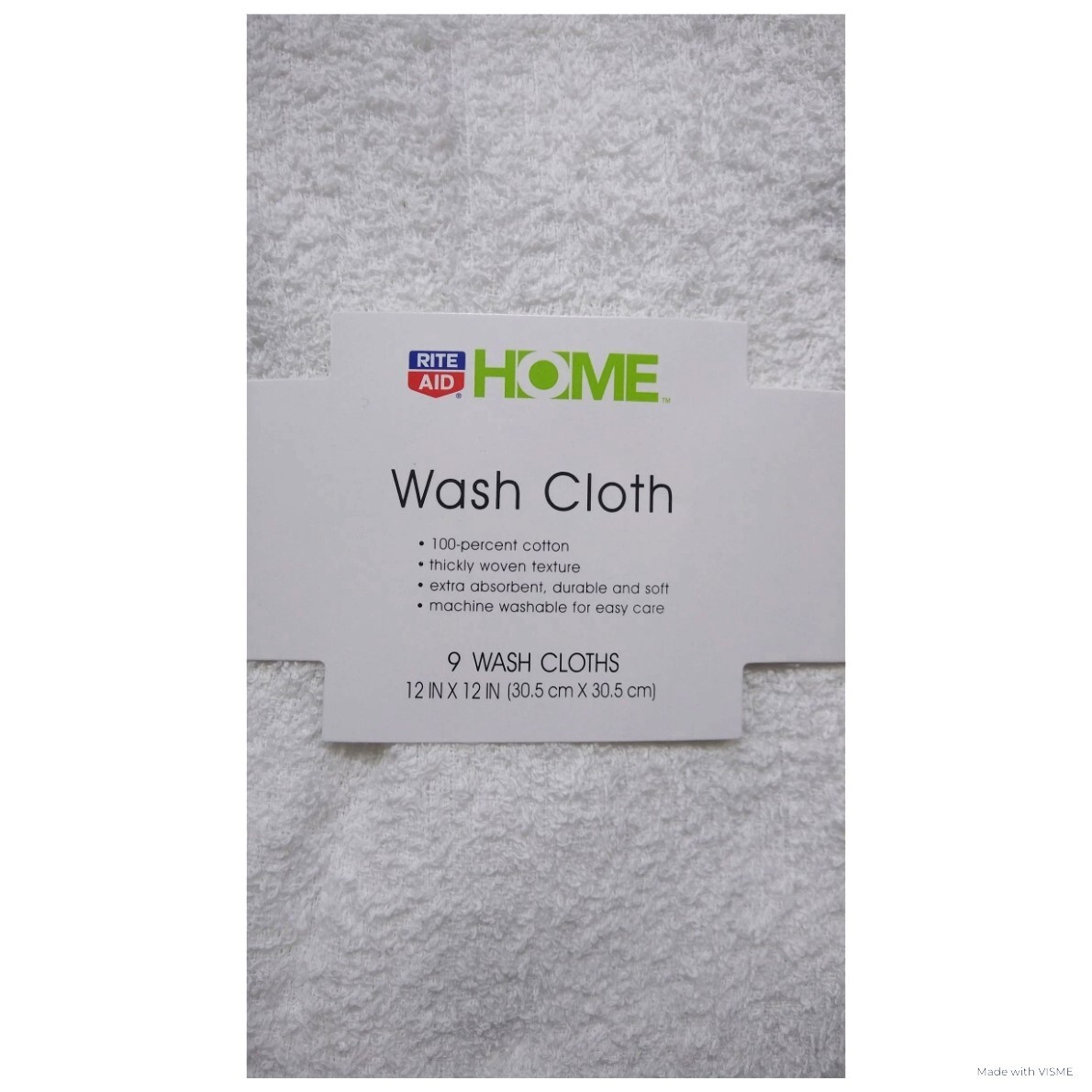 Bulk Case Lot 44 Units - Rite Aid Home Washcloths (9 pack - 12X12 White) gallery