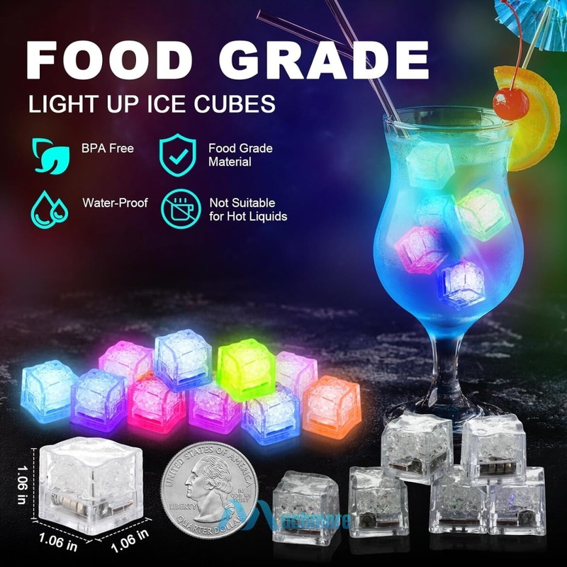 Light Up Ice Cubes, 4~96Pcs Multi Color LED Ice Cubes for Party Drinks Reusable gallery