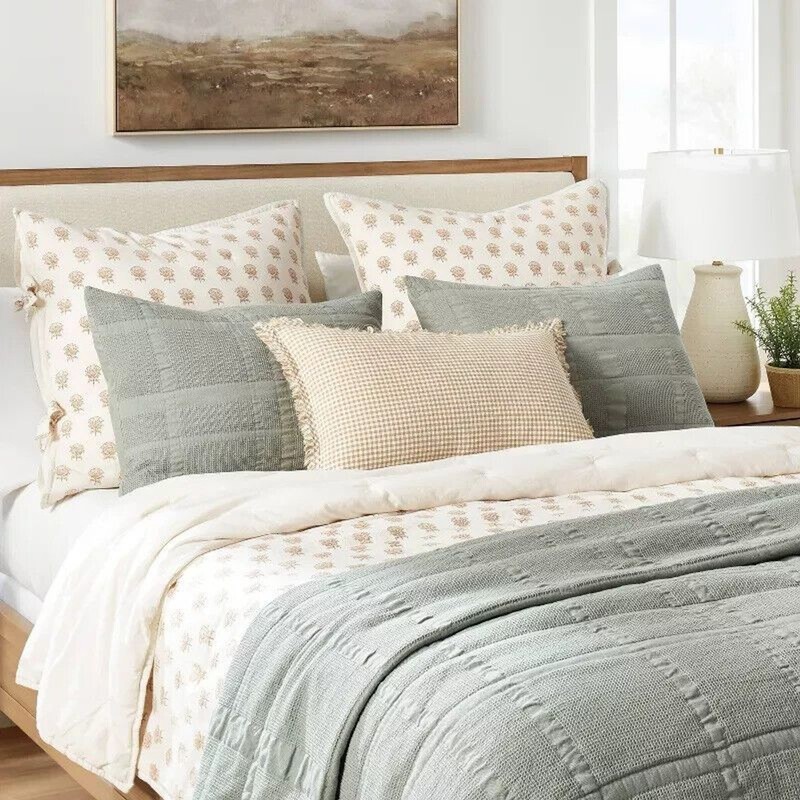 1 Threshold Studio McGee King Waffle Matelasse Quilt Sham Light Teal Green gallery
