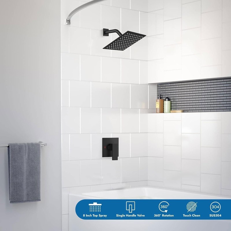 Wall Mounted Shower Faucet Set Rainfall Shower Head Combo with Mixer Valve kit gallery