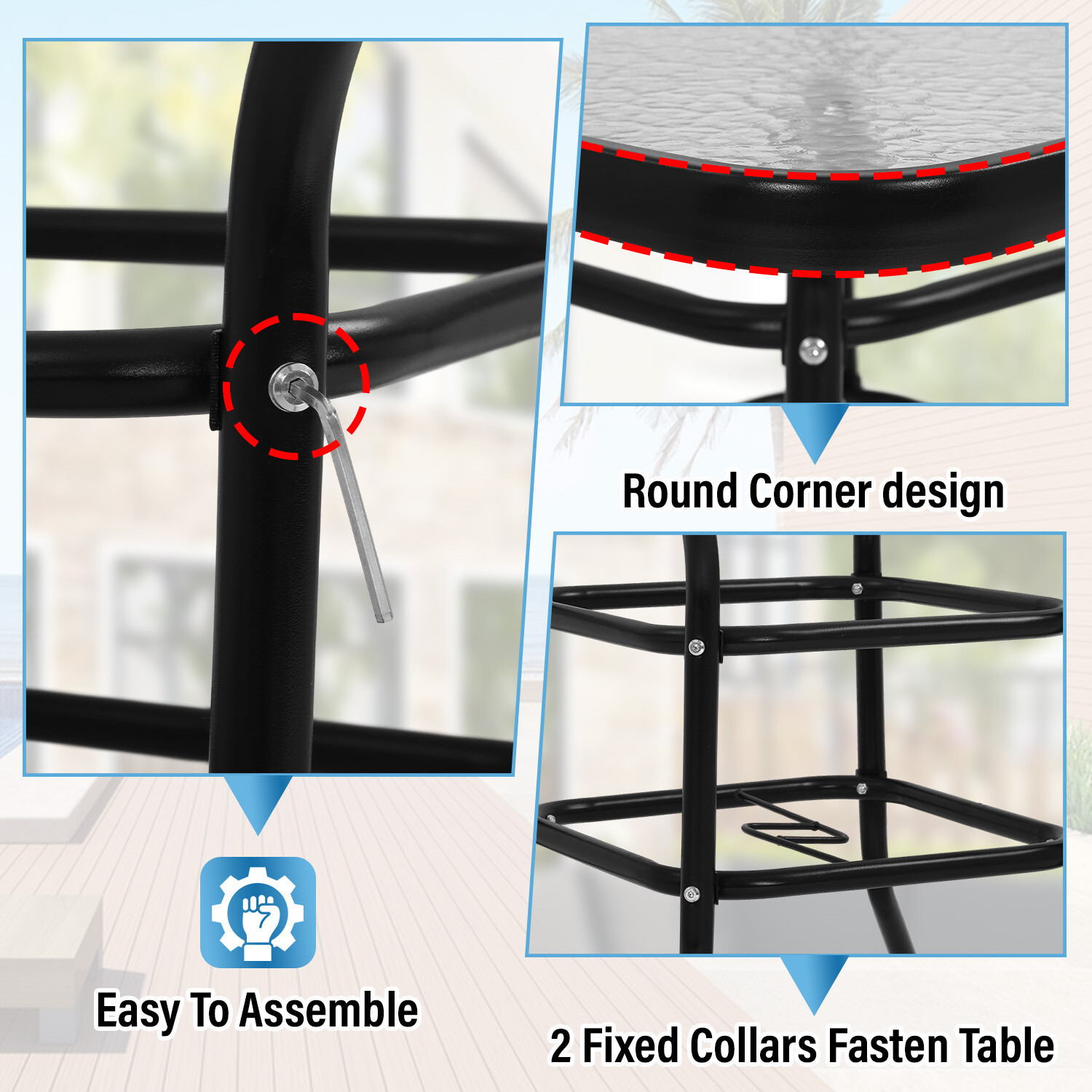 Outdoor Dining Table Patio Table w/ Tempered Glass Umbrella Hole for Lawn, Yard gallery