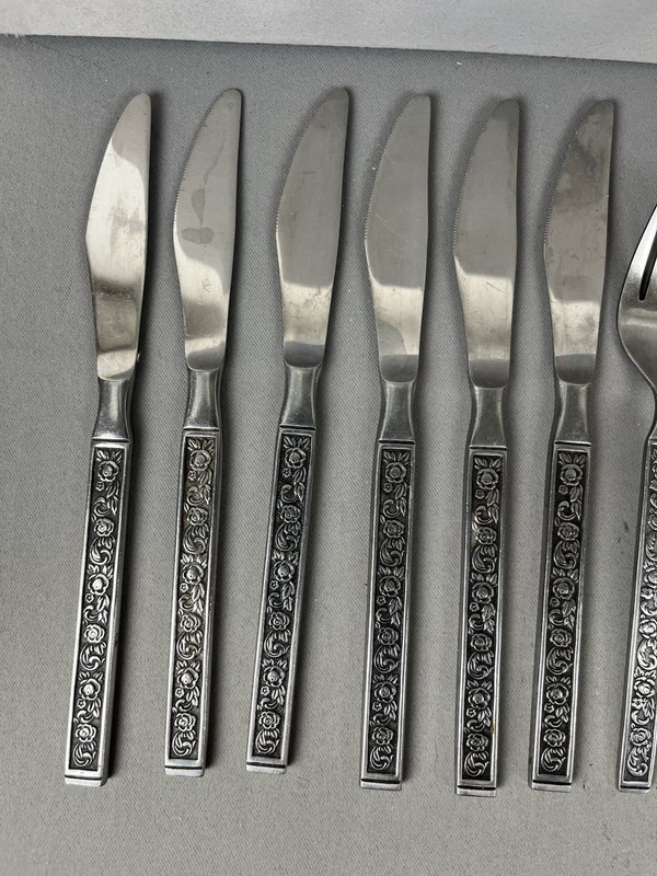 Vintage Interpur Stainless Flatware Rose Silver-tone Flatware 39 pc Japan gallery