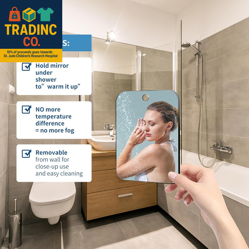 Fogless Shatterproof Shower Mirror for Shaving, Wall-Mounted, 11x8 Inches gallery