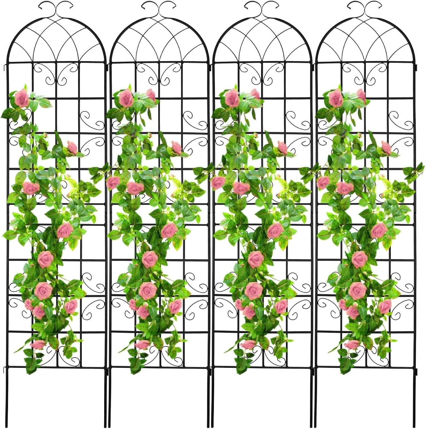 4 Pack Garden Trellis for Climbing Plants 87" x 20" Rustproof Iron Support Black gallery