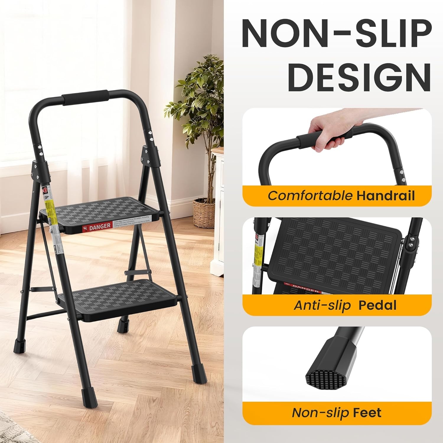 HBTower 2 Step Ladder, Folding Step Stool with Wide Anti-Slip Pedal, Step Stool gallery