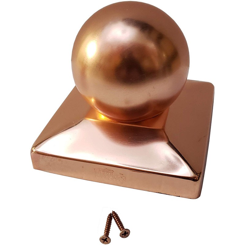 5.5" x 5.5" Solid Copper Ball Post Cap for True/Actual 5.5" x 5.5" Wood Posts gallery